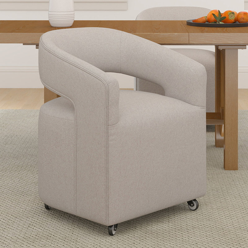 Performance Fabric Upholstered Dining Chair with Hidden Casters, Gray