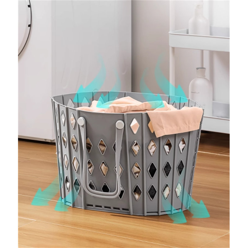 Plastic Laundry Basket with Handles, Gray