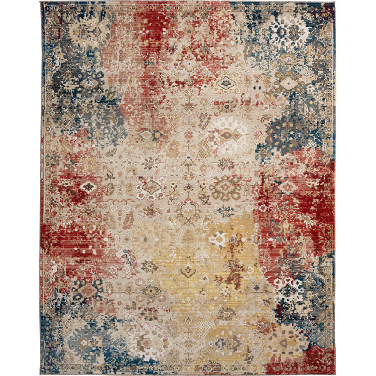 Balthazar Abstract Area Rug in Red/Ivory/Blue/Gold
