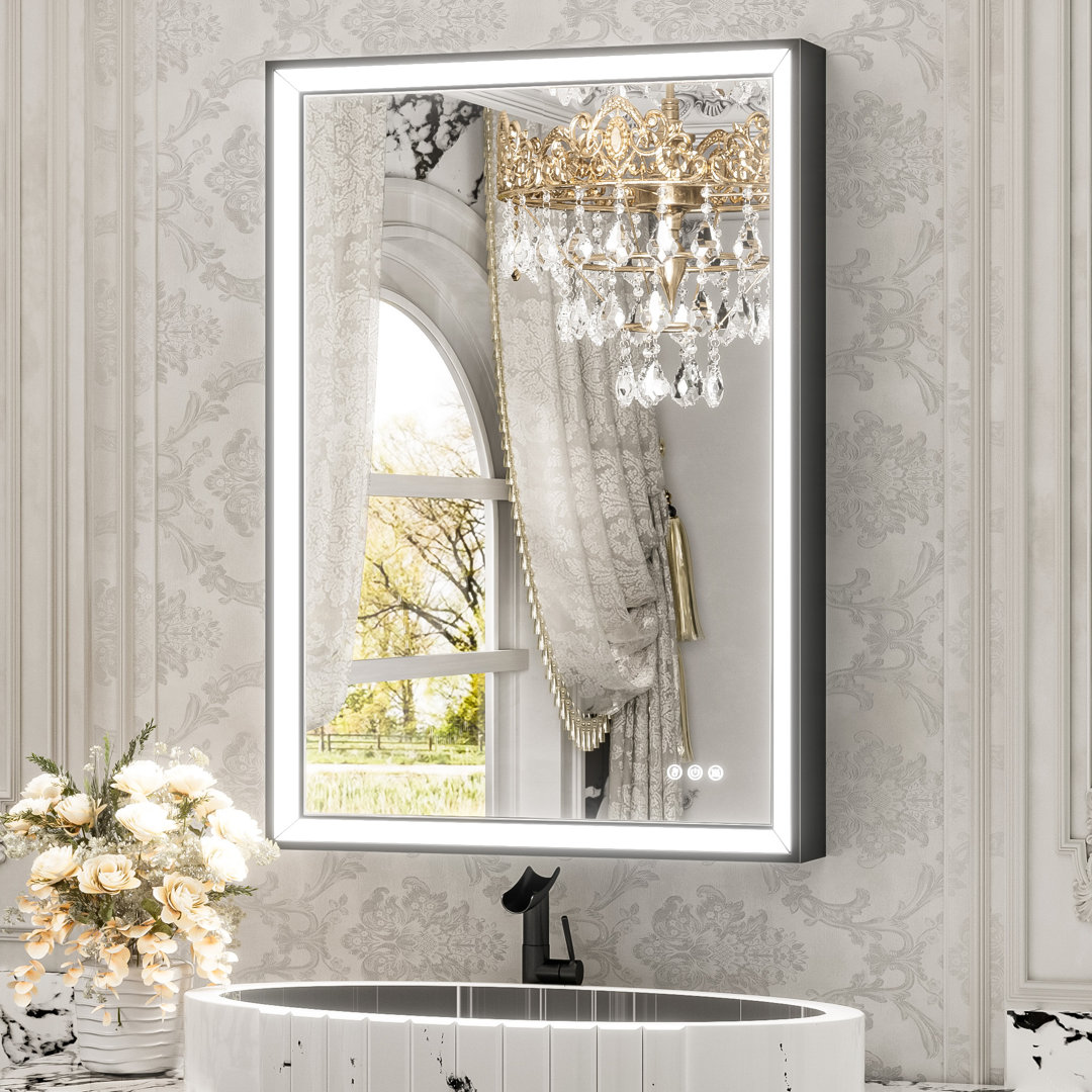 Ivy Bronx LED Beveled Metal Framed Rectangle Bathroom Light Mirror Fog Free Vanity Mirror Ivy Bronx