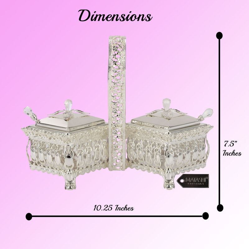 Bol décoratif carré en métal 2 pièces, Argenté