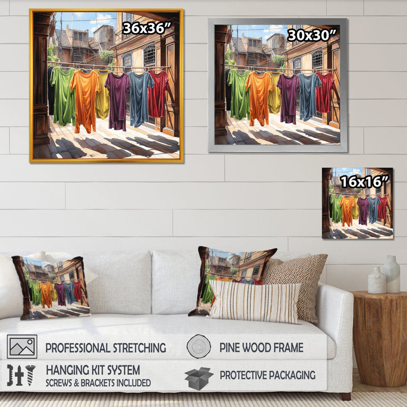 Laundry Day Village 2 - Art mural, H 30 po x l 30 po x P 1,5 po