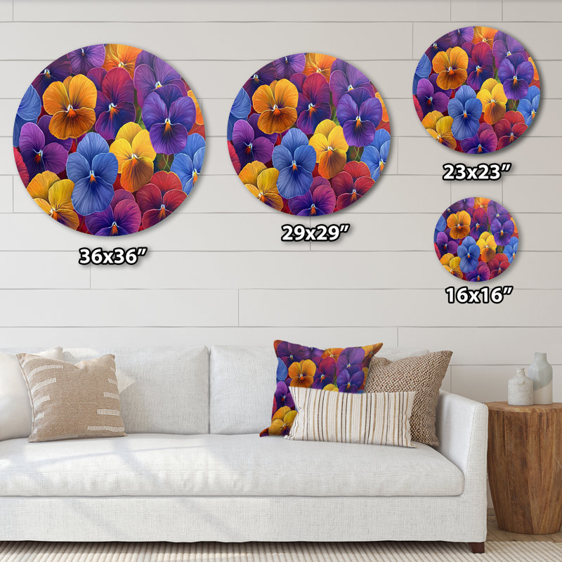 «Vibrant Violets Garden», art mural rond botanique, art mural rond en métal mauve, H 36 po x l 36 po