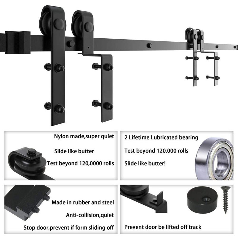 Matte Black Single Bypass Barn Door Hardware Kit