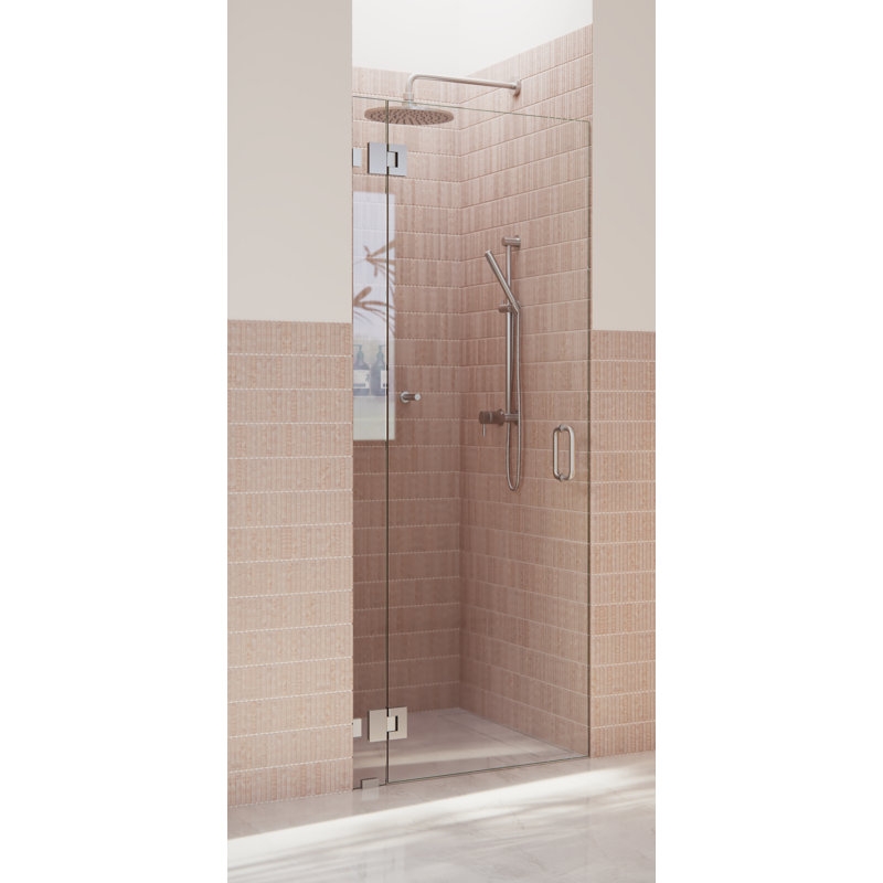 Halo 33.5 in. x 78 in. Frameless Glass Hinge Shower Door, Brushed Nickel