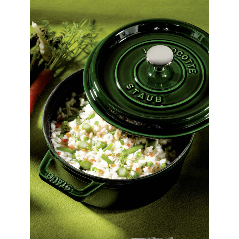 La Cocotte Cast Iron Round Cocotte, Basil, 2.75 quarts
