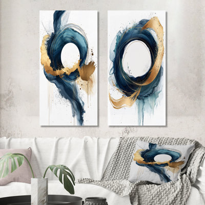 Abstrait or et bleu vie sous-marine I - ensemble de 2 pièces d'art abstrait