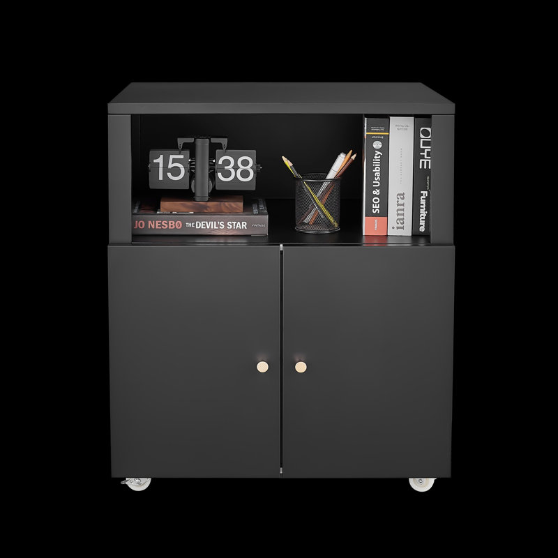 Classeur de bureau avec roulettes, classeur mobile avec tablette ouverte, Noir