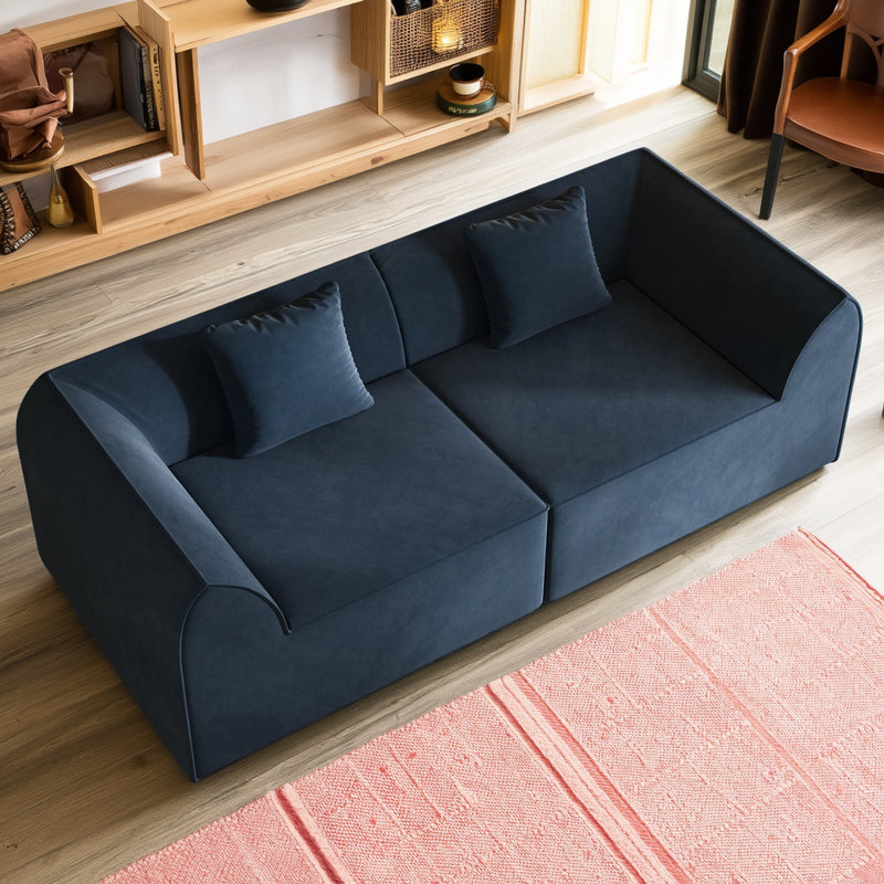 Canapé en mousse à mémoire de forme compressée avec coussins rectangulaires, canapé-lit inclinable pour 2 personnes, convient aux chambres à coucher / invités / dortoirs (bleu)