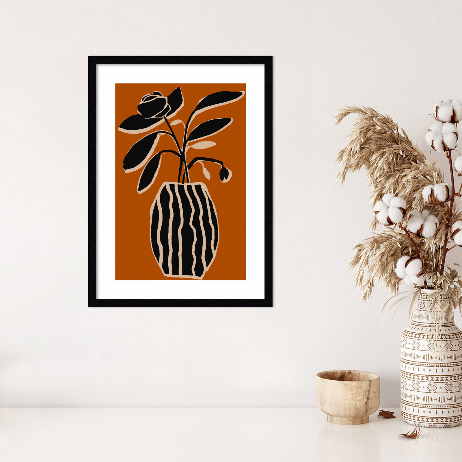Ochre Still Life No 5 by Treechild, Black Framed, 25" H x 19" W x 1" D