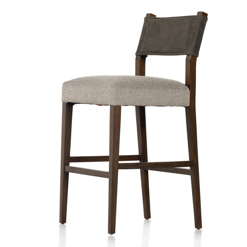 Ferris Stool, Bar Stool (29.92" Seat Height), Tulsa Ink/Nubuck Charcoal Rayon/Viscose/Leather, Antique Sable