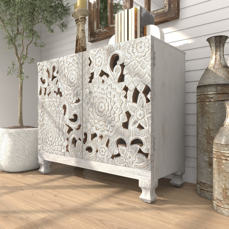 Wood Intricately Carved Floral Cabinet