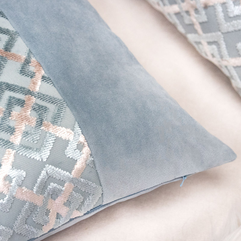  Rectangular Velvet Pillow Cover & Insert, Blue/Gray