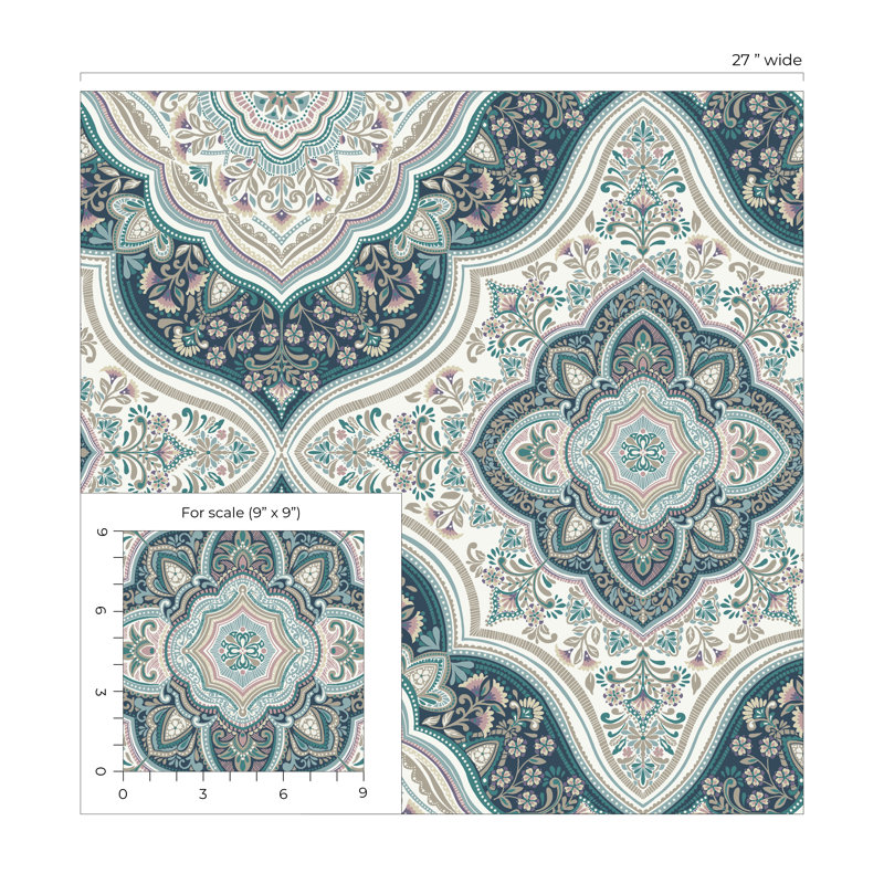 Rouleau de fleurs Finfin, Bleu sarcelle / gris / mauve / blanc