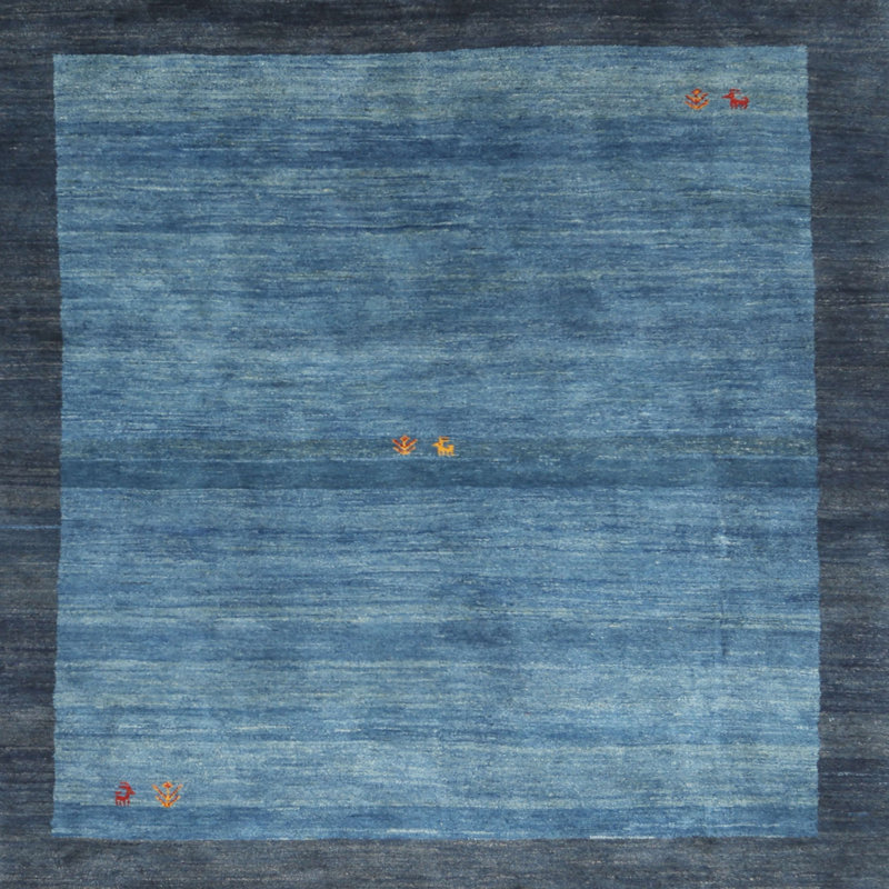 Tapis contemporain bleu / gris, Carré 6 pi