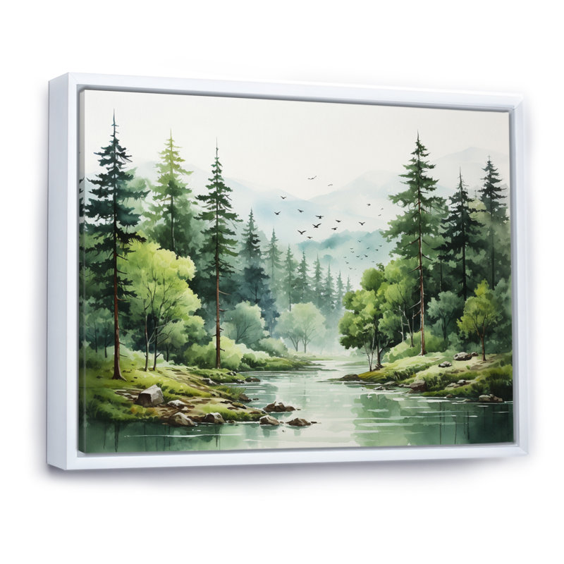 Tranquil Forêts, paysage I, art mural forêt pour le salon, Cadre flottant blanc, H 30 po x l 40 po x P 1,5 po