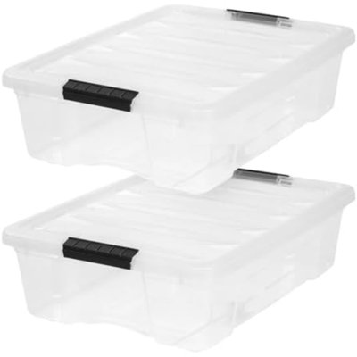 27 Qt Stackable Plastic Storage Bins With Lids, 2 Pack - BPA-Free, Discreet Organizing Solution, Latches, Durable Nestable Containers, Secure Pull Handle - Clear