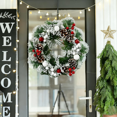 Couronne de Noël de 30 cm, élégante guirlande décorative de Noël pour porte de fenêtre, manteau mural, foyer, arbre de Noël, décoration de fête à la maison