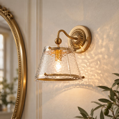 Vintage Wall Sconce with Clear Hammered Glass Shade