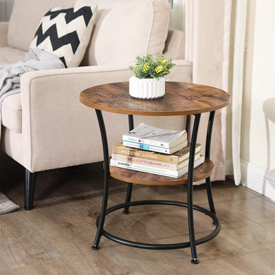 Round Side Table with 2 Shelves