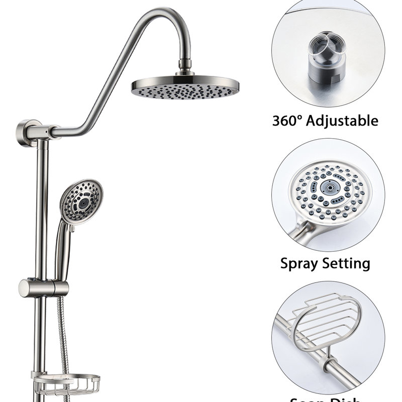 Ensemble de douche avec 2 pommes de douche et 5 jets d'eau pour la salle de bain moderne