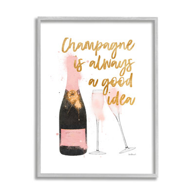 " Champagne Always Good Idea Phrase Chic Wine Bottle " by Amanda Greenwood