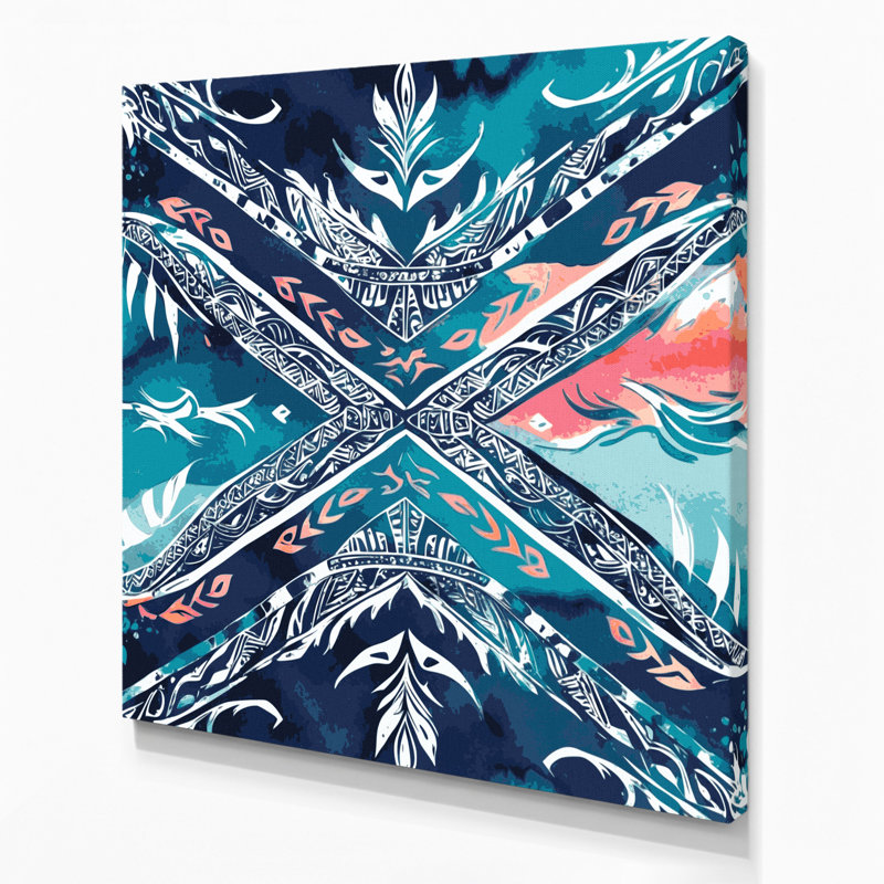 Toile hawaïenne à motif tribal beige sur toile, H 16 po x l 16 po