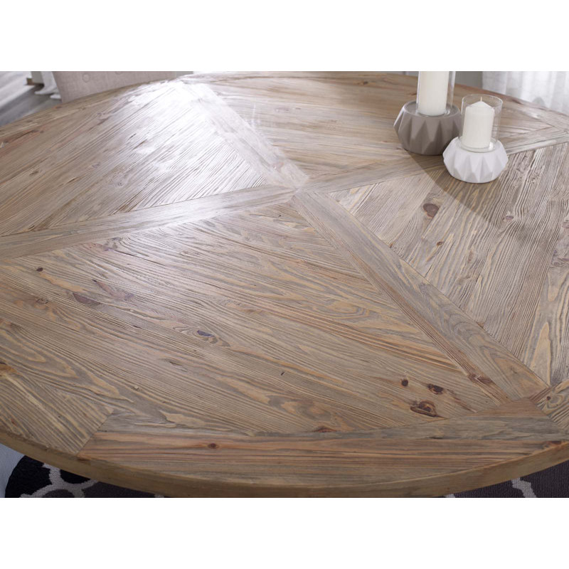 59" Round Reclaimed Pine Wood Dining Table with Pedestal Base
