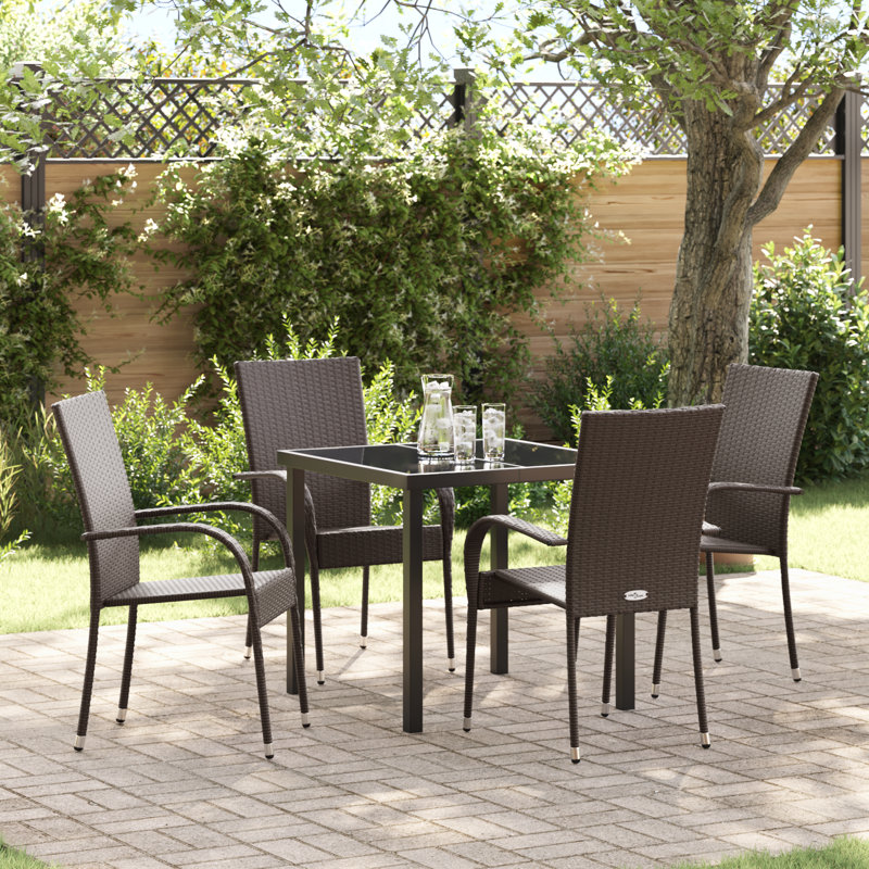 Garden Dining Set 5 Pcs PE Rattan, Brown