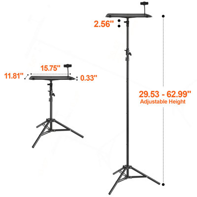 Support pour projecteur, support pour ordinateur portable à hauteur réglable de 26,97 à 63 po, support pour projecteur portable avec plateau et support de téléphone à col-de-cygne, pour les films d'extérieur, la maison, le bureau, la scène ou le studio