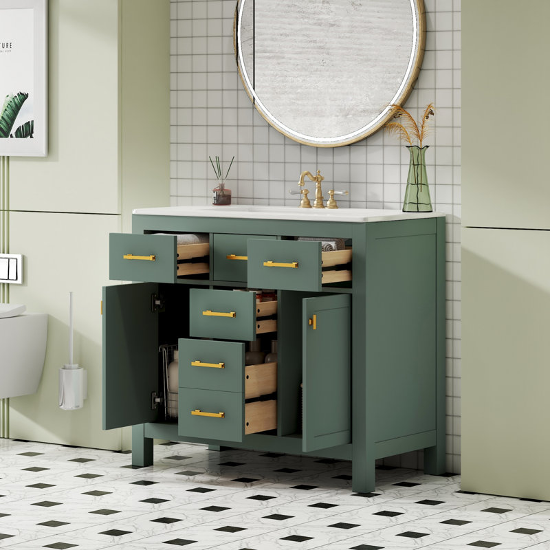 Meuble-lavabo autoportant avec 4 tiroirs et 2 armoires