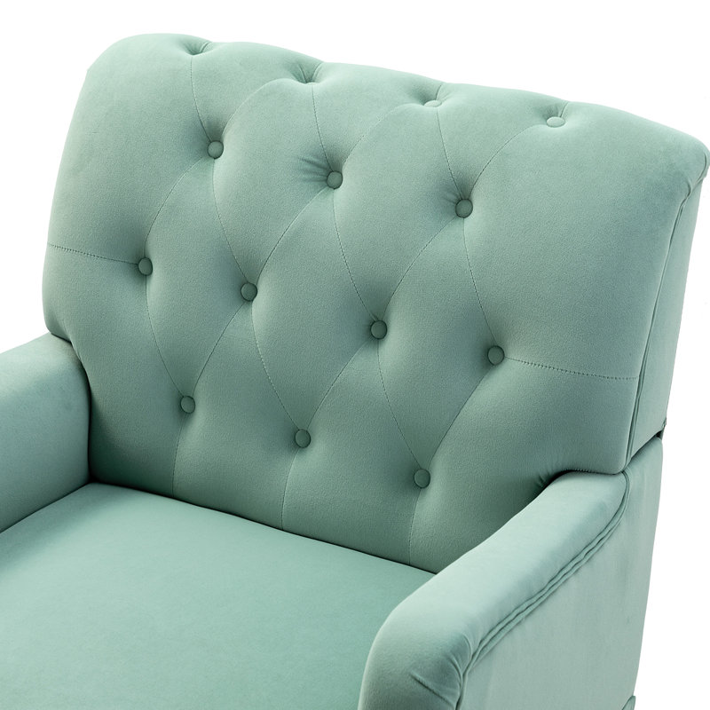 Jakub 28.5" W Velvet Tufted Polyester Armchair with Nailhead Trim, Sage Velvet