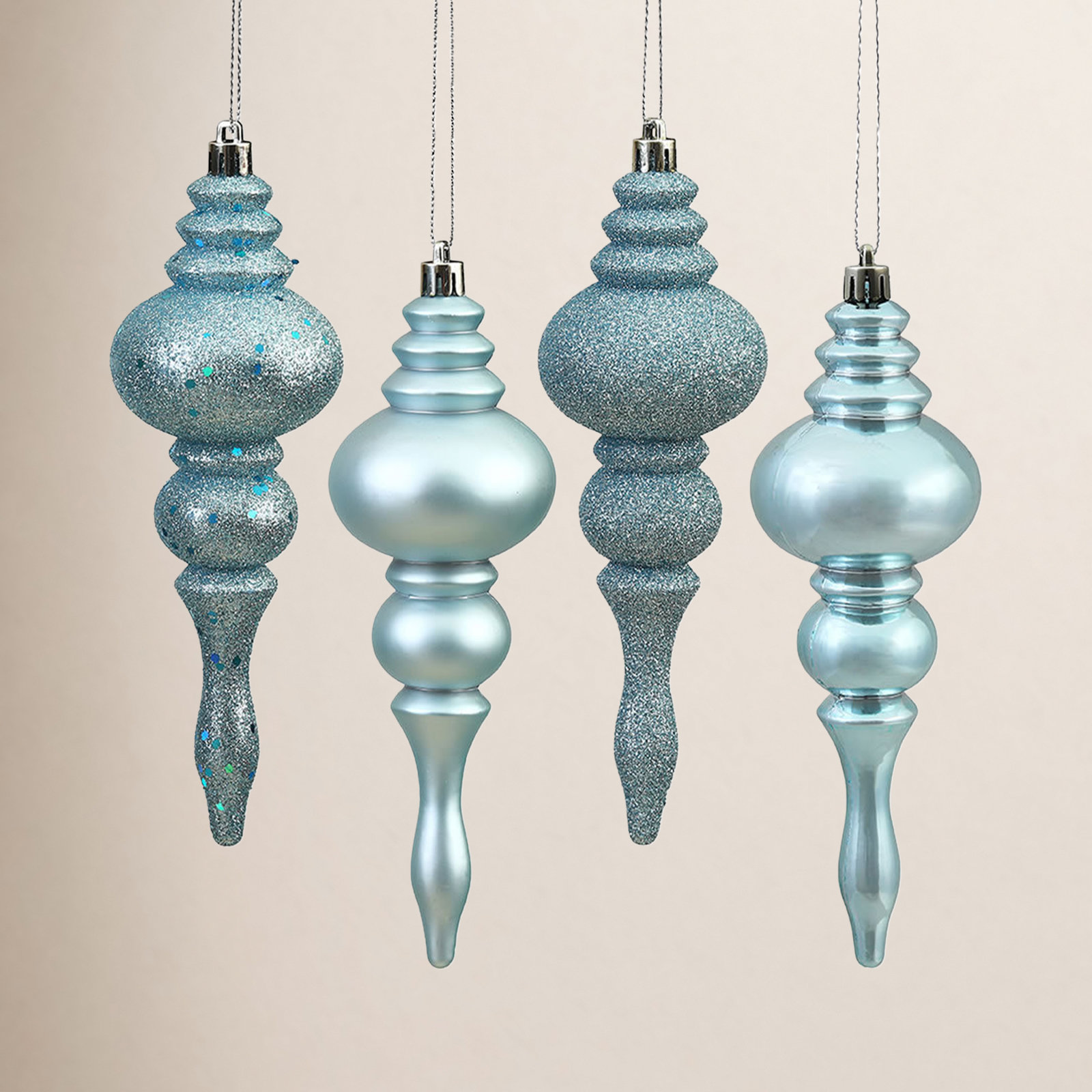 7" Shatterproof Finial Ornament, Baby Blue