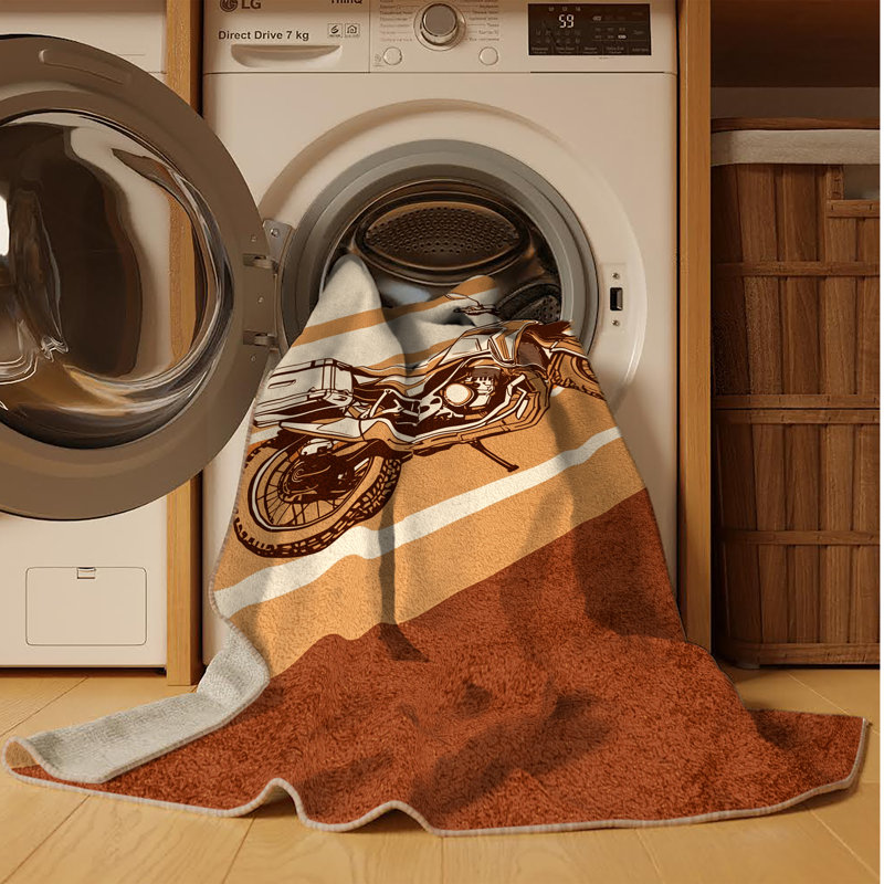 Machine Washable Kendari Adventure Bike Modern Rustic Rug in Beige – Beige Binding, 7x9
