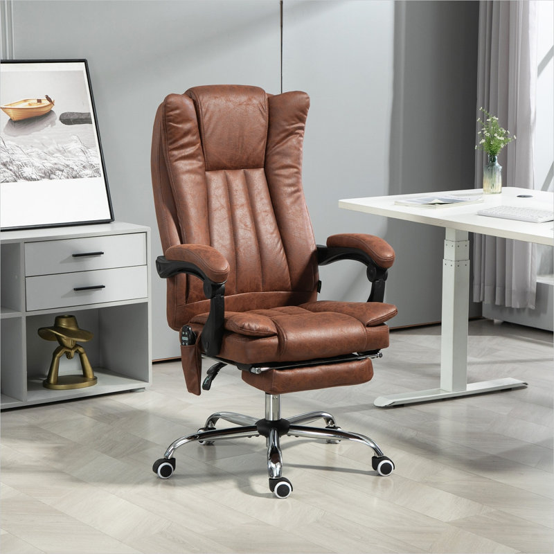Fauteuil de bureau massant en microfibre marron chaud avec chauffage réglable et soutien lombaire vibrant