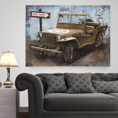 Vintage Willys Military Jeep 3D Wall Art Painting Decor Metal & Wood