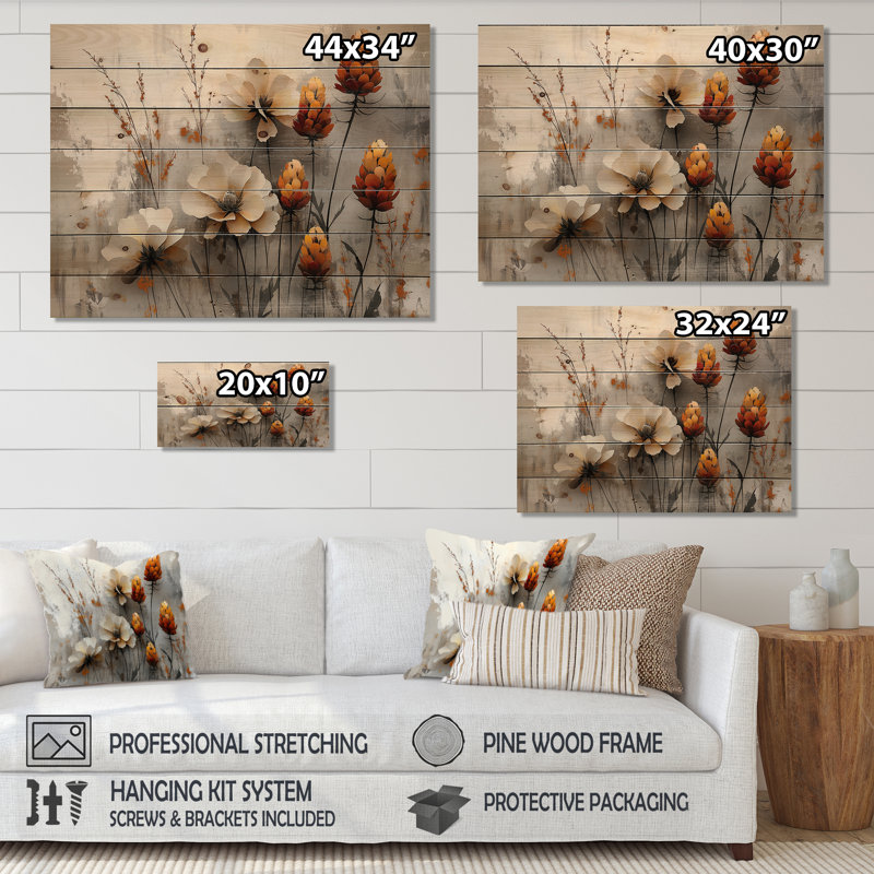 The Winter Wild Thistle Bloom II - Thistle Wood Wall Art - On Natural Pine Wood, 30" H x 40" W x 0.78" D