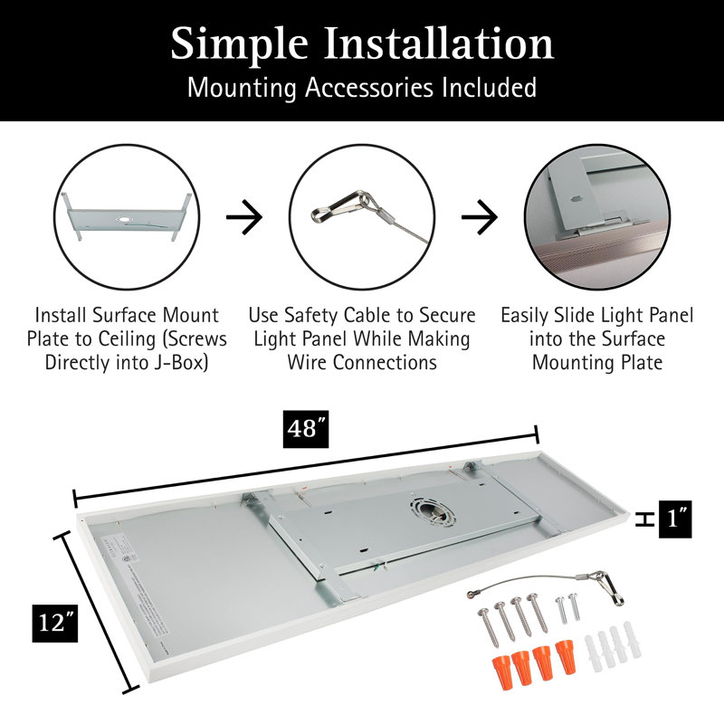 Surface Mount Ceiling Light Panel – Slim, Edge Lit, Flush Mount Flat Panel, Matte White, 48" W x 12" D