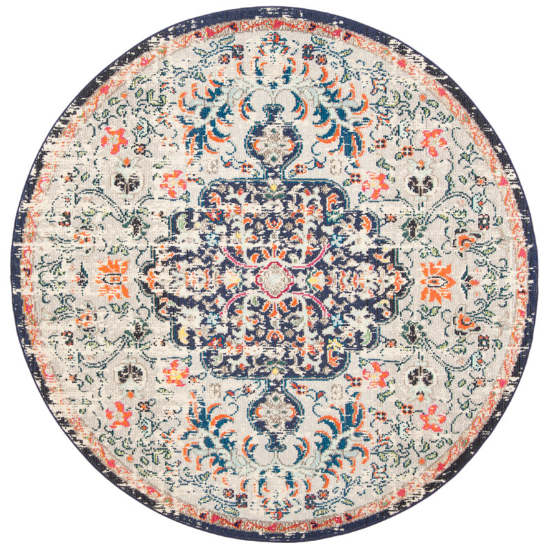 Felty Oriental Beige Area Rug, Round 9'