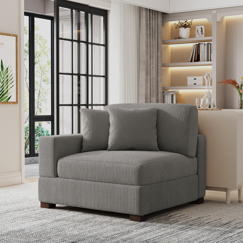Fauteuil en velours côtelé Yalisa, Velours côtelé gris pâle
