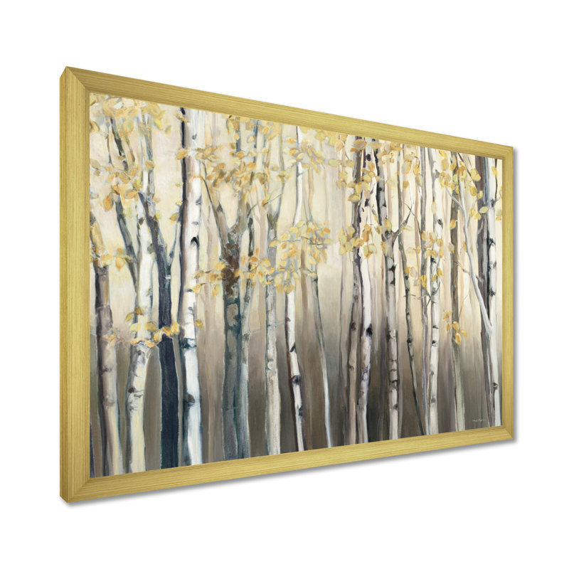 Forêt de bouleaux, art mural, impression de paysage de forêt dorée - Forêt de bouleaux dorés I, H 24 po x l 32 po, Cadre doré