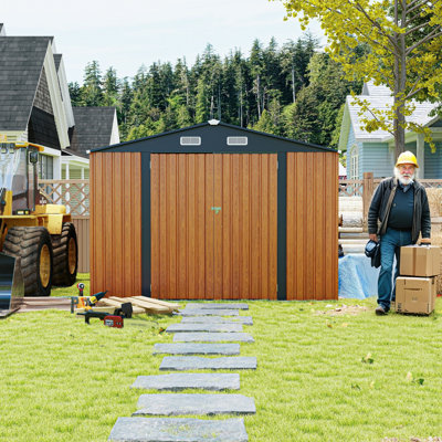 9 pi x 11 pi Remise de rangement extérieure multifonctionnelle, remise de jardin, remise en métal avec structure en acier galvanisé