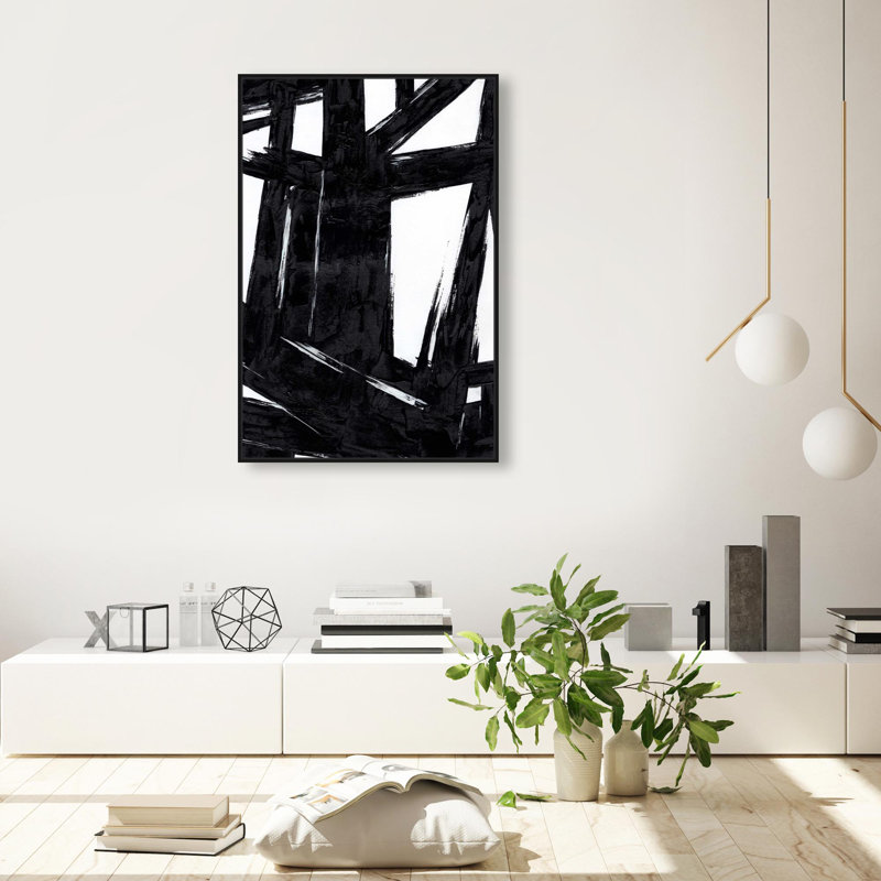 Oliver Gal Untitled in Abstract - Hand-Brushed Paint Framed Canvas Art, 37" H x 25" W, Black