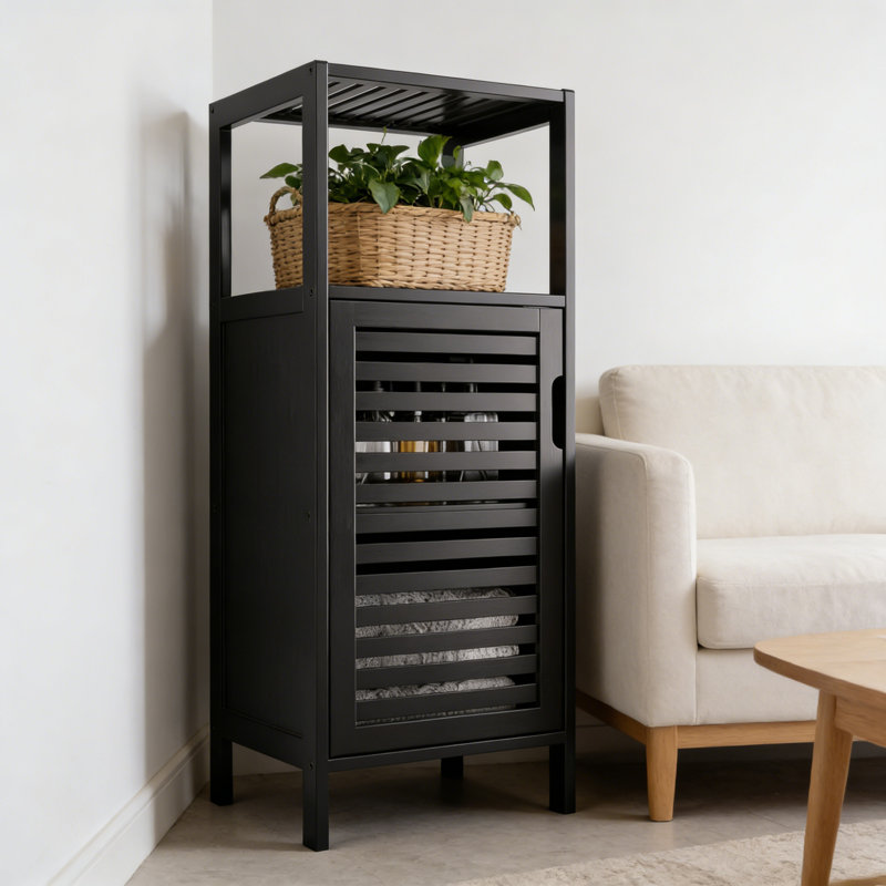 Narrow Bamboo Storage Cabinet, 4-Tier Floor Organizer For Bathroom, Black