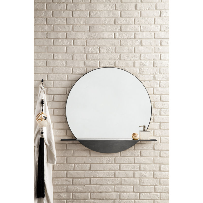 Platform Round Kiln Dried Hardwood Wall Mirror, Modern Iron