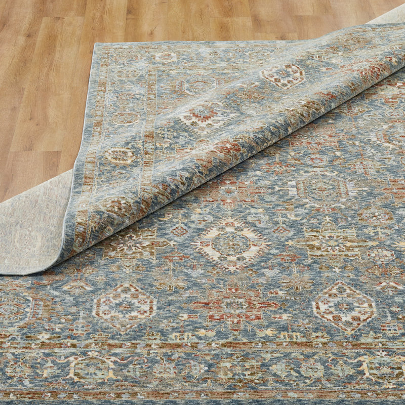 Narooma Steel Blue Multi Medallion Area Rug, Blue/Red, Rectangle 9'6" x 13'