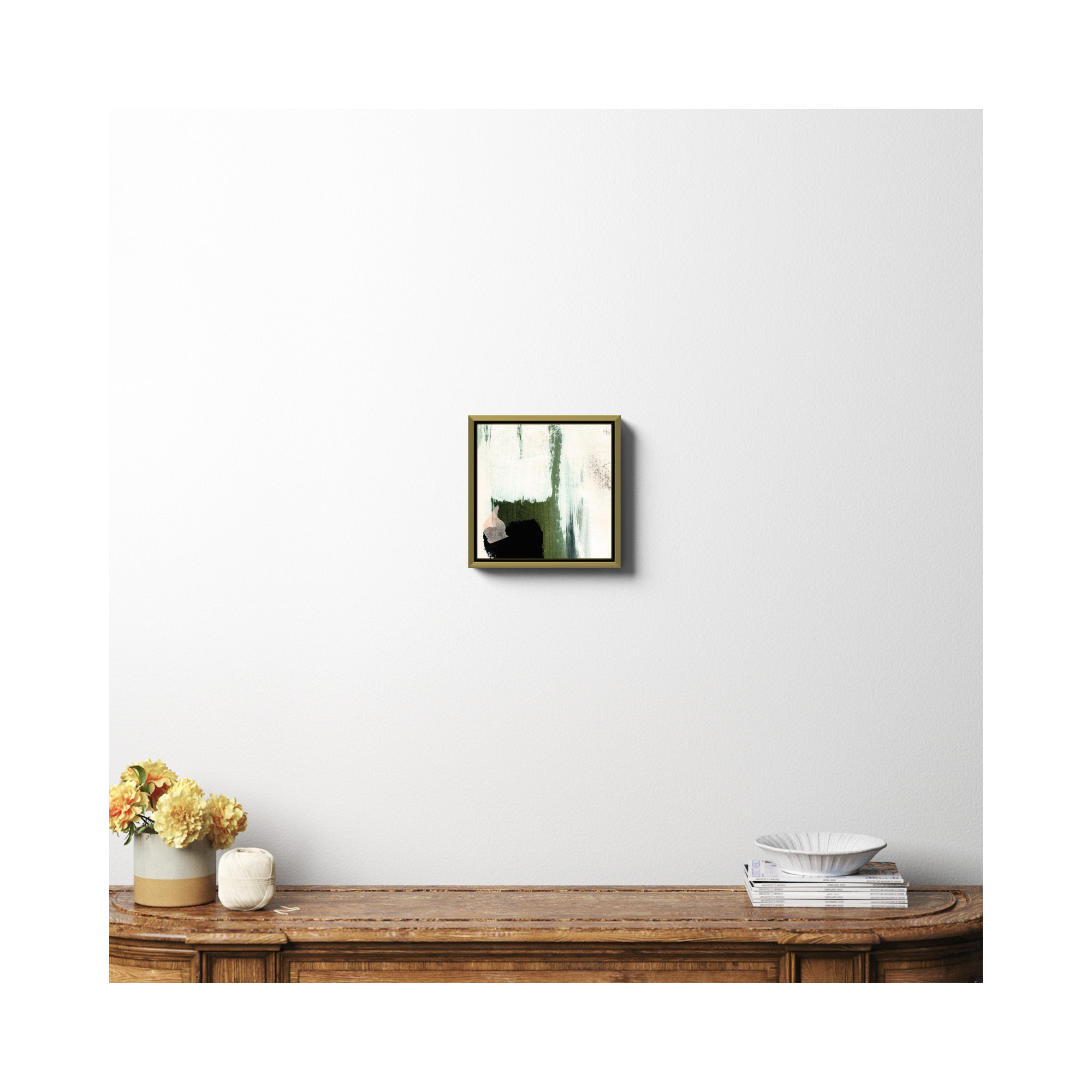 Abstract Minimal, No, 12" H x 12" W x 2" D, Gold Framed Canvas