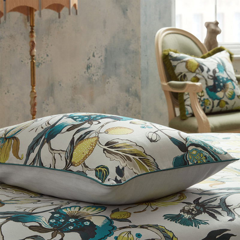 Cotton Floral Duvet Cover Set with Pillowcases, Green/Brown, Double - 2 Standard Pillowcases