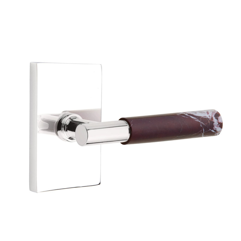 Emtek Select Privacy Leverset w/ Rectangular Rosette & T-Bar Stem, Rosso Levanto Marble Lever (CF), Polished Chrome