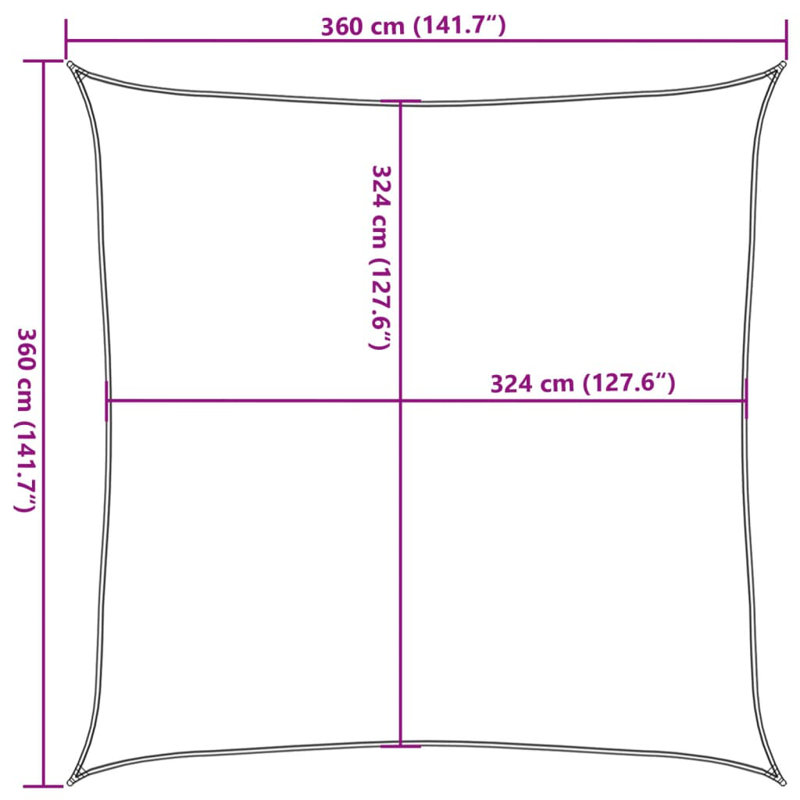 3.6m x 3.6m Square Shade Sail
